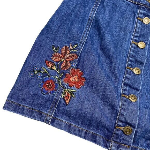 Forever 21 Floral Embroidered Button Front Denim Bohemian Mini Skirt Sz M - Picture 3 of 11